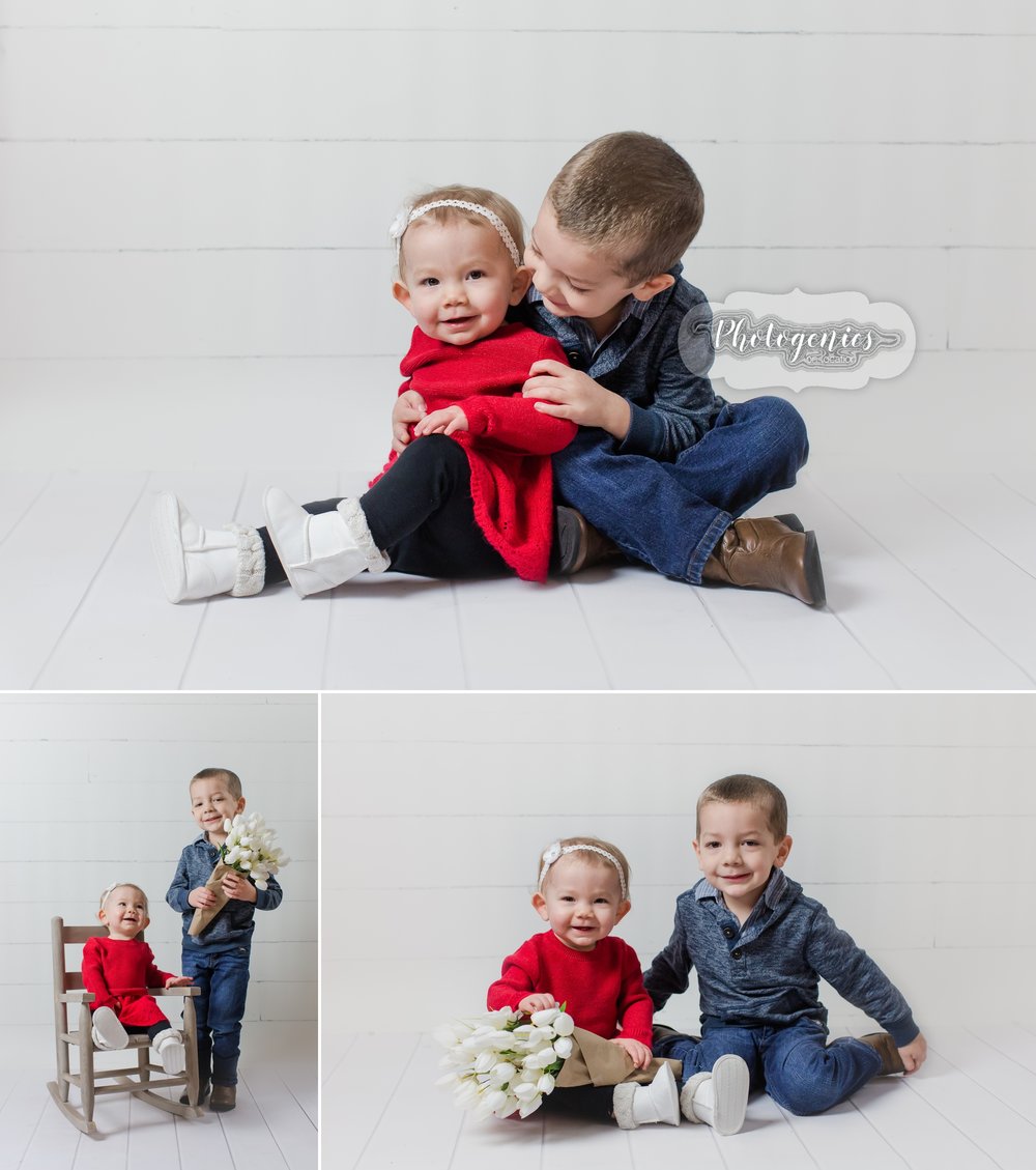  Birthday photo session. First birthday sibling photography. Brother and sister photography. big brother, little sister Valentine session.  Boy Valentine Session.  Photography Studio Session.  Floral. Photo set ideas.  Neutral photography. 