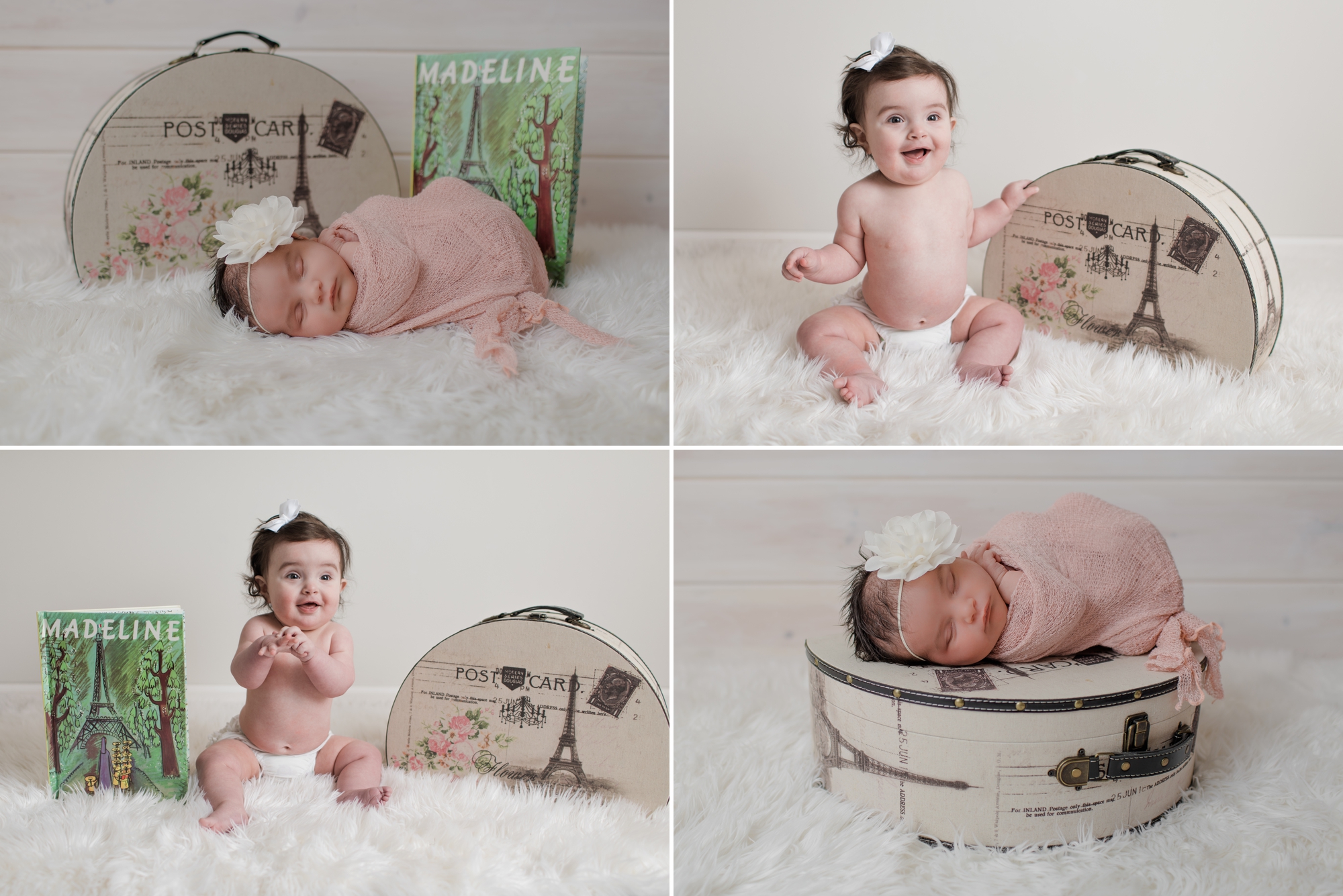 sitter session photography little girl Madeline book Paris luggage