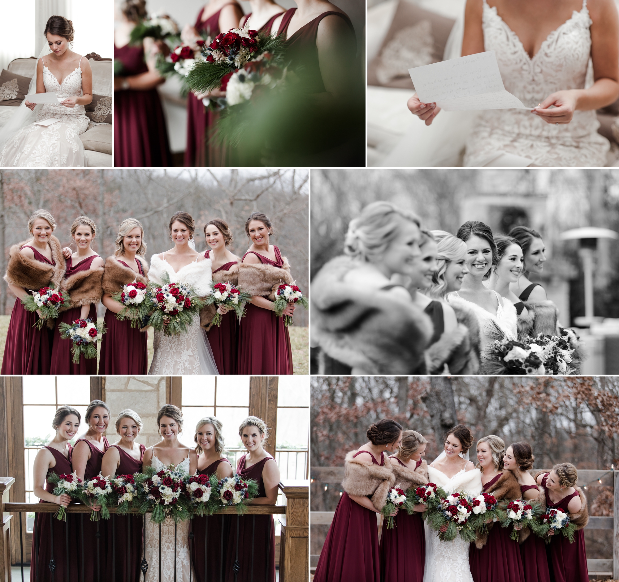 Silver Oaks Chateau Bride Tuxedo Bridesmaids Bouquets Winter Wedding Photogenics on Location