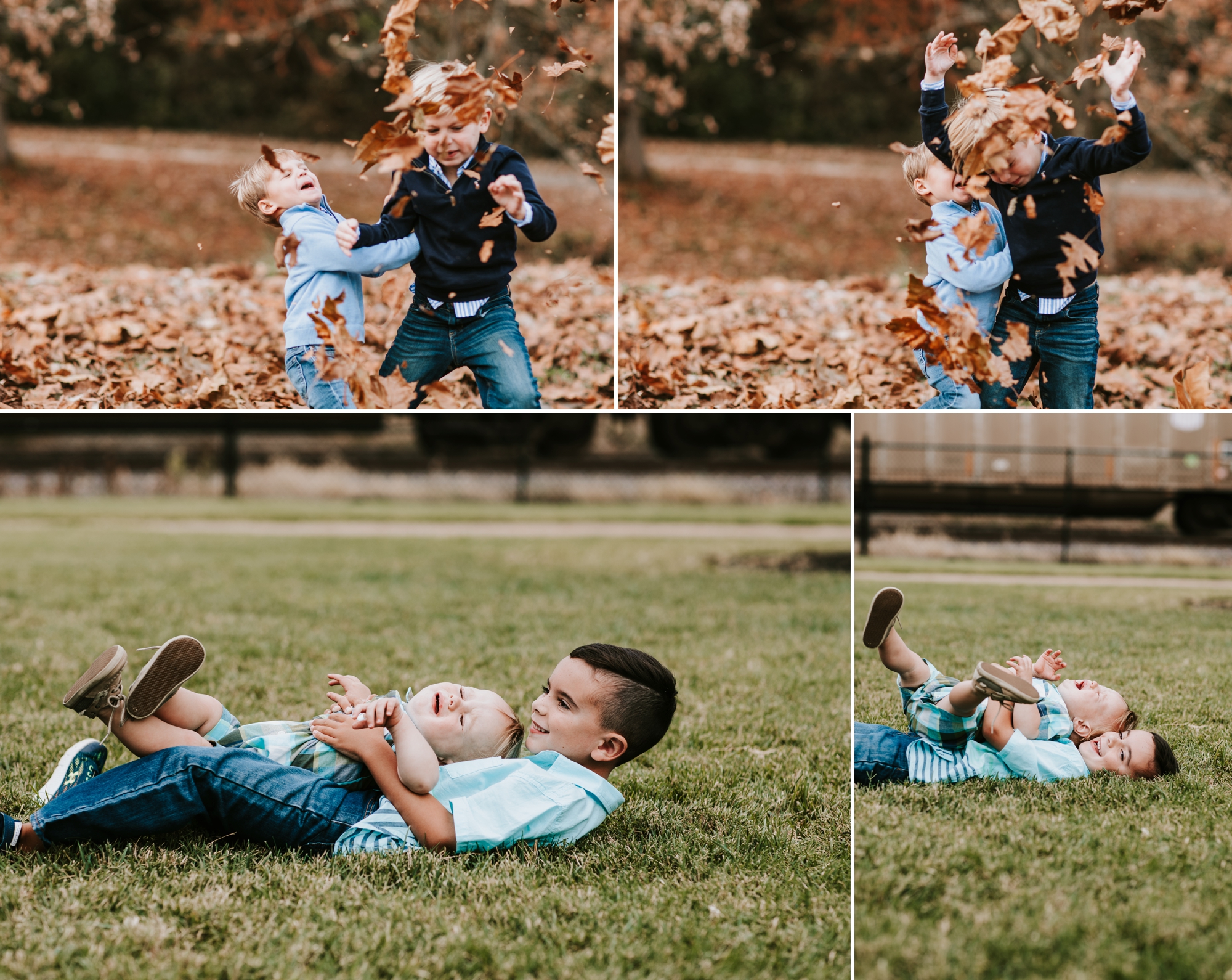 Silly images of siblings tumbling on the ground at a photo session.  Bloopers and outtakes.  Baby Photographer 63090