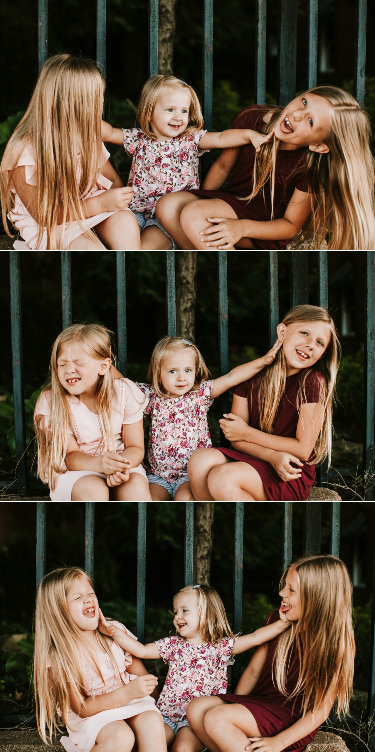 Silly images of siblings making faces at each other at a photo session. Bloopers and outtakes.  Baby Photographer 63090