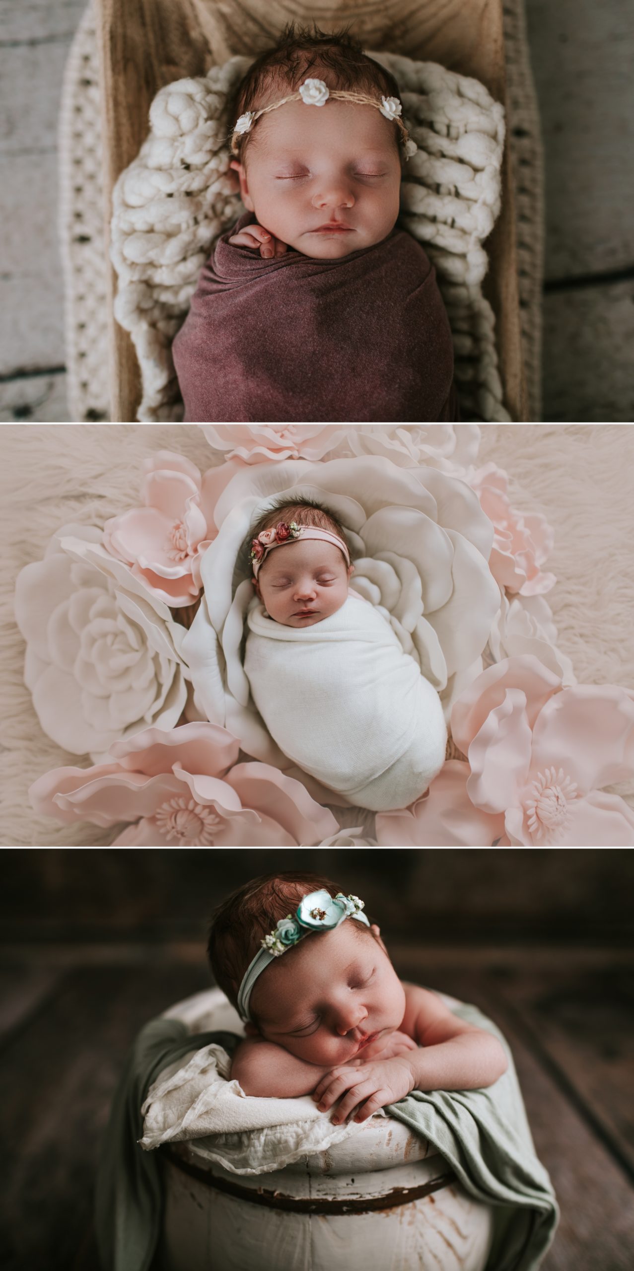 perfectly pink newborn session pink blue white floral headband white pooh bucket large florals newborn maternity photographer 63090