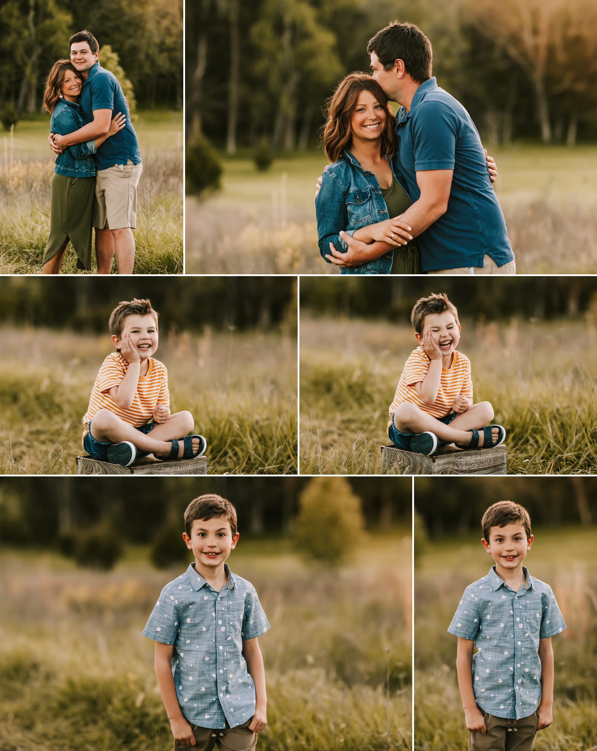 sunset outdoor session family kids grassy area smiles laughing photographer 63090